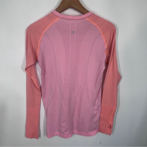 Lululemon Swiftly Tech Long Sleeve Shirt Size 8 Pink Orange Thumbholes - Picture 8 of 8
